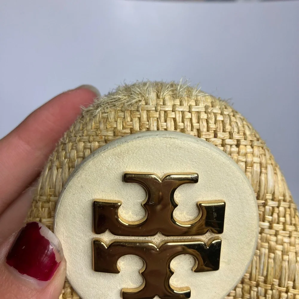 Tory Burch tan cream Raffia ballet flats women's size 9 luxury casual